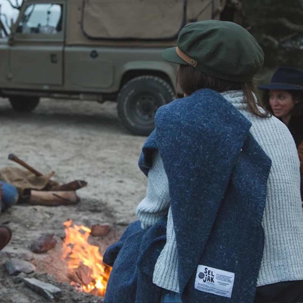 Seljak Recycled Wool Blanket - Whipstitch Indigo
