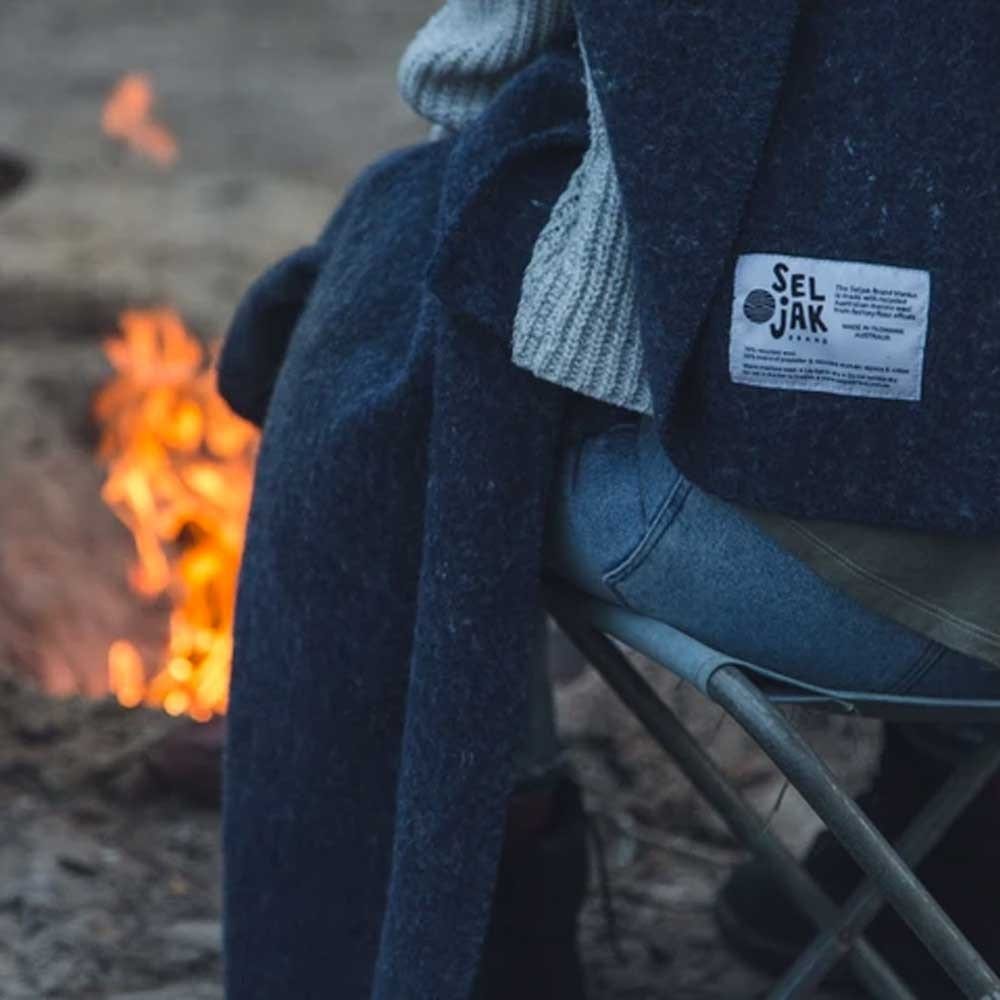 Seljak Recycled Wool Blanket - Whipstitch Indigo