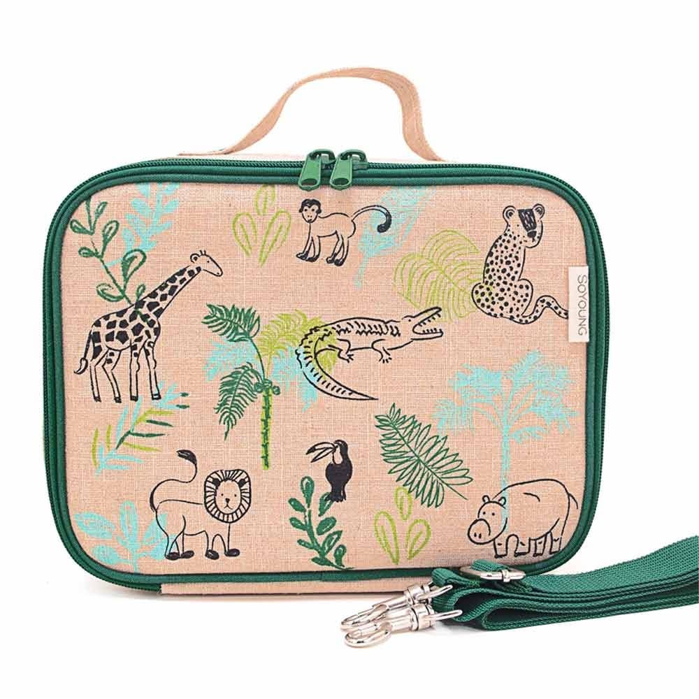SoYoung Raw Linen Insulated Lunch Box - Safari Friends