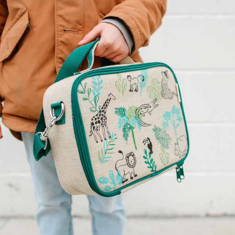 SoYoung Raw Linen Insulated Lunch Box - Safari Friends