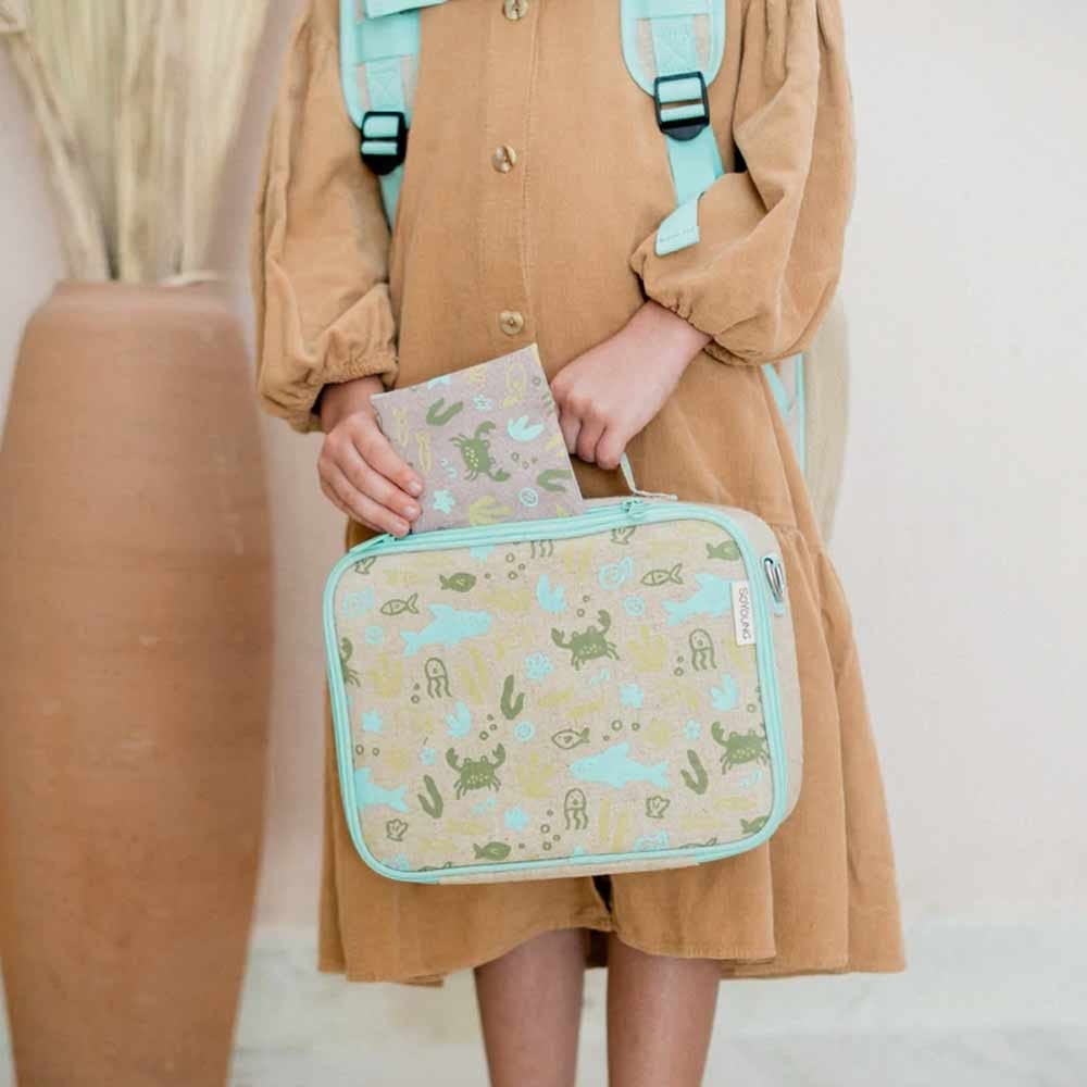 SoYoung Raw Linen Insulated Lunch Box - Under the Sea