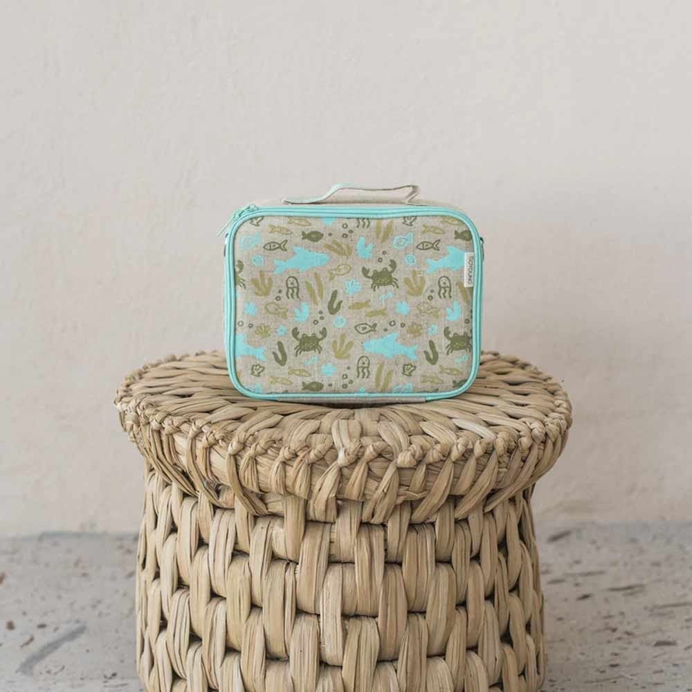 SoYoung Raw Linen Insulated Lunch Box - Under the Sea