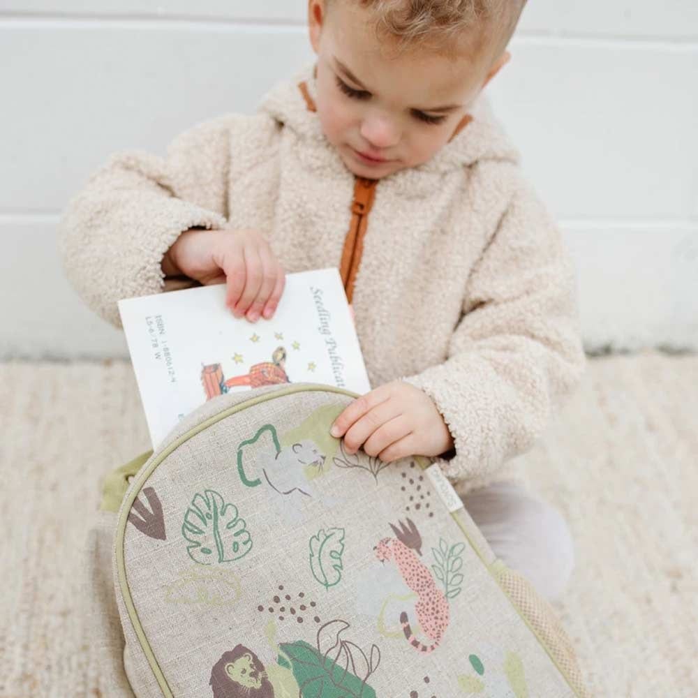 SoYoung Raw Linen Toddler Backpack - Jungle Cats