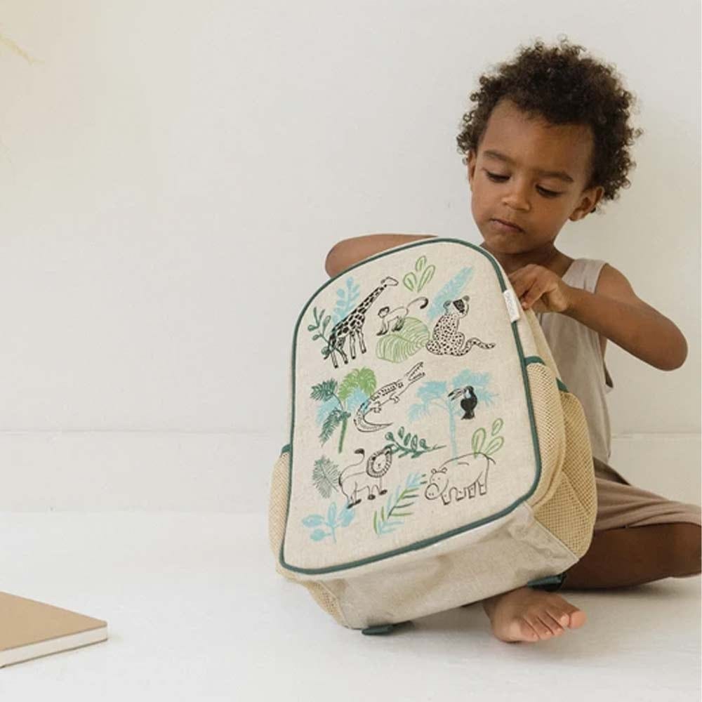 SoYoung Raw Linen Toddler Backpack - Safari Friends