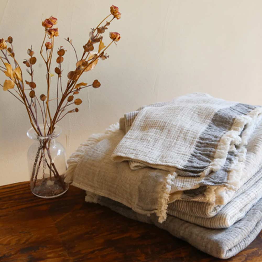 Ten i Muhou Heather Stripe Bath Towel - Beige