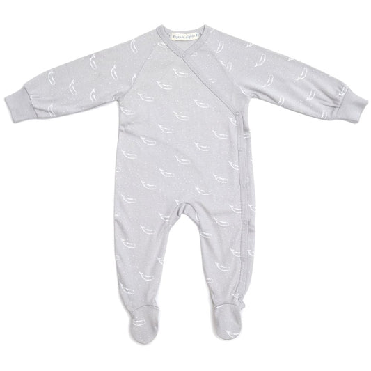 100% Organic Cotton Crossover Baby Sleepsuit with Feet - Grey