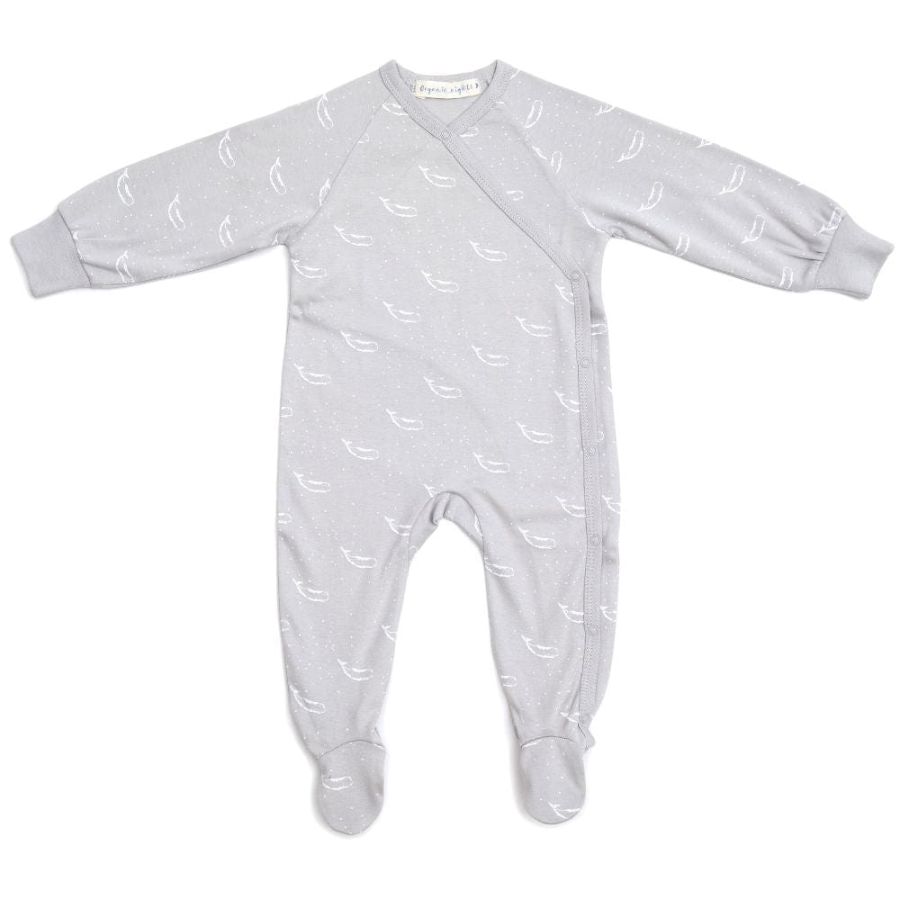 100% Organic Cotton Crossover Baby Sleepsuit with Feet - Grey