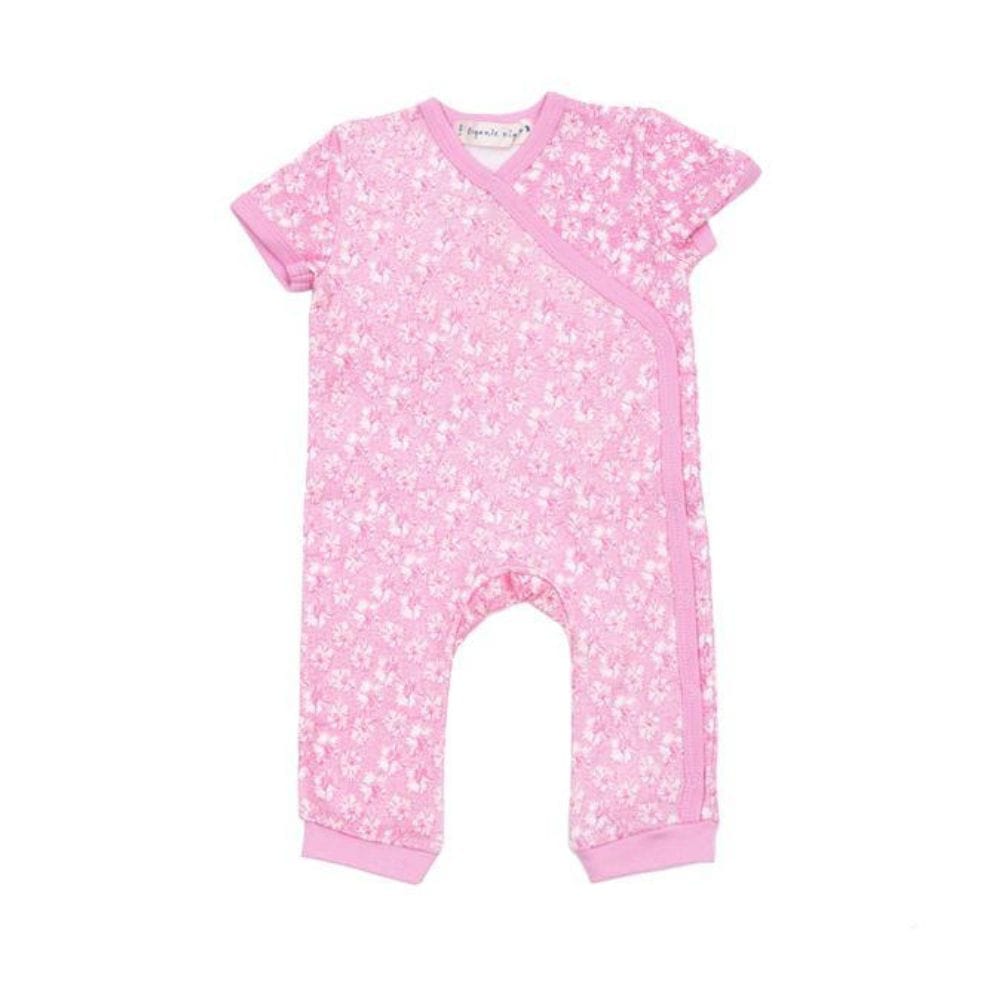 100% Organic Cotton Summer Short Sleeve Crossover Sleepsuit - Coral in Pink