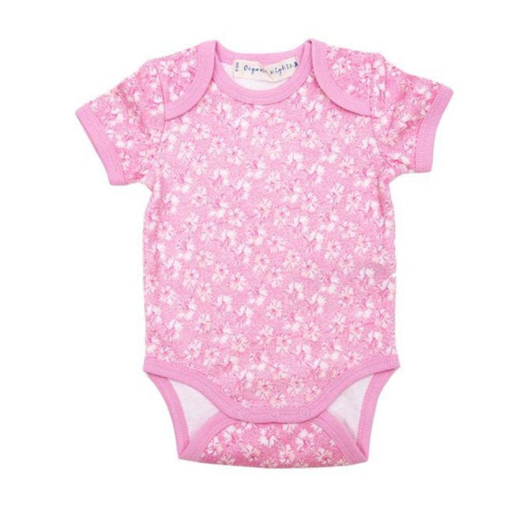 100% Organic Cotton Summer Short-Sleeve Sleepsuit - Coral in Pink
