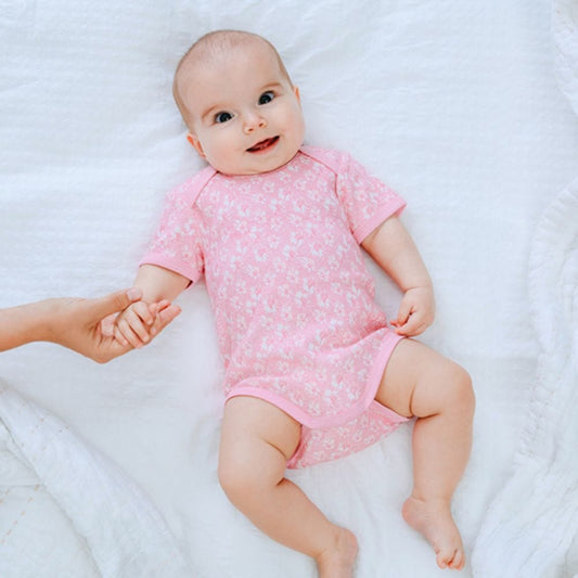 100% Organic Cotton Summer Short-Sleeve Sleepsuit - Coral in Pink