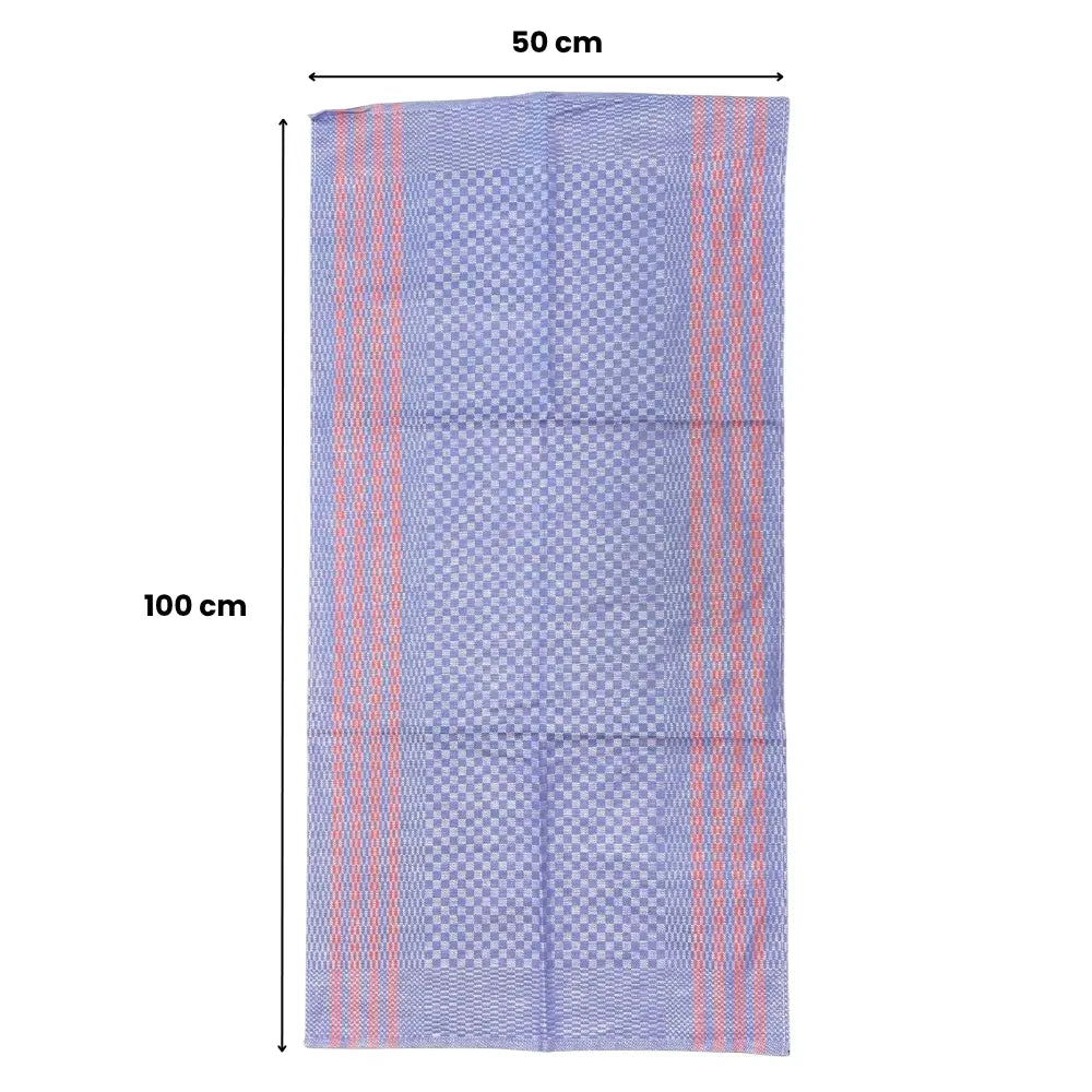 Redecker + Kracht Oversized Tea Towel Blue Check/Red Stripes 50 x 100 cm