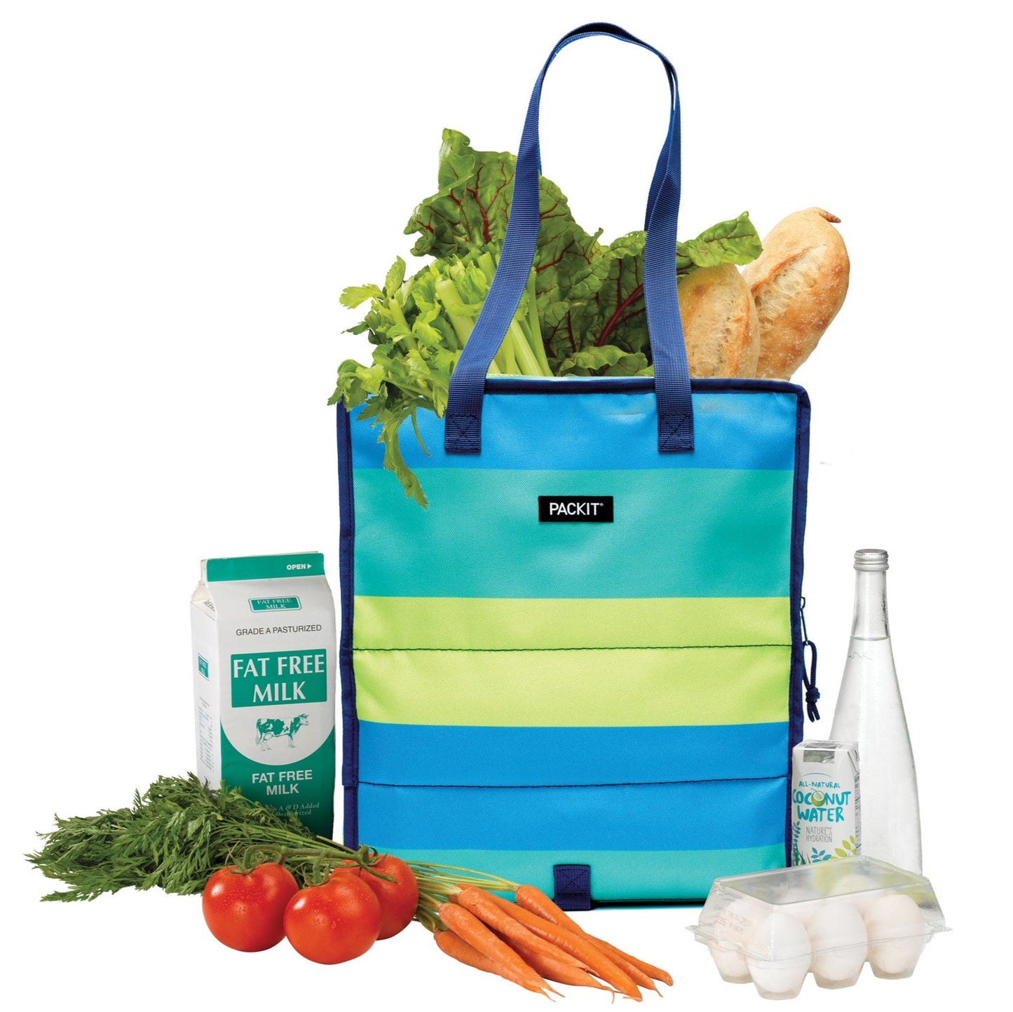 Packit Freezable Grocery Tote Bag - Fresh Stripe
