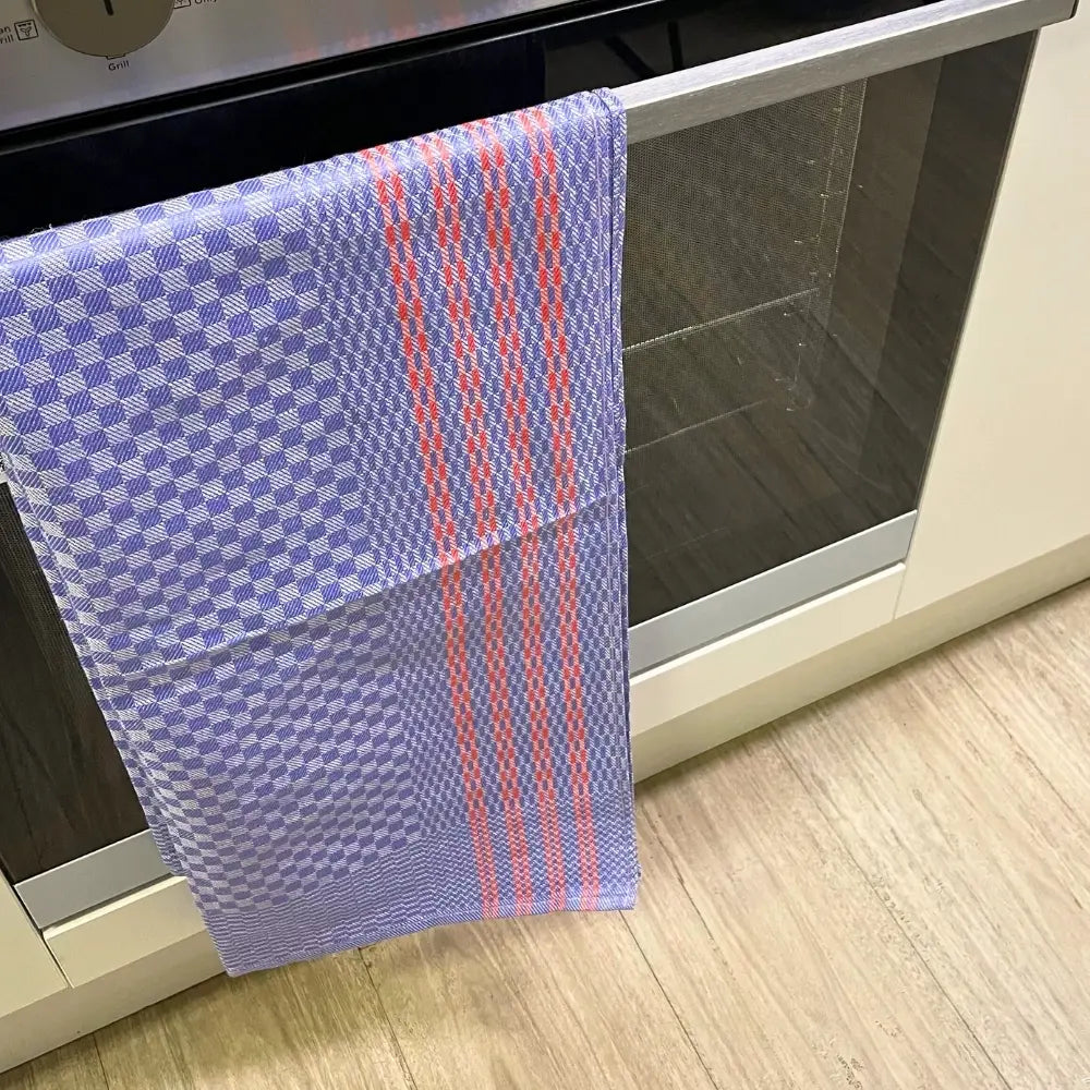 Redecker + Kracht Oversized Tea Towel Blue Check/Red Stripes 50 x 100 cm