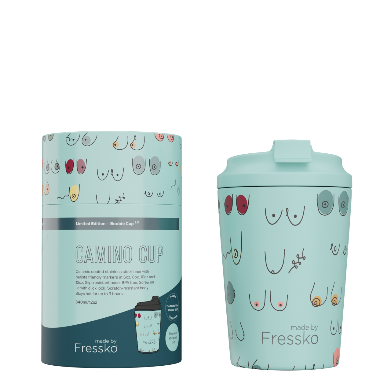 Fressko Reusable Ceramic Lined Cup 12oz  - (Limited Edition) Boobie 2.0