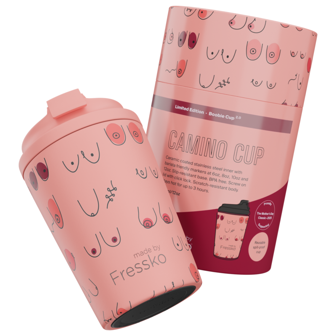 Fressko Reusable Ceramic Lined Cup 12oz  - (Limited Edition) Boobie 2.0