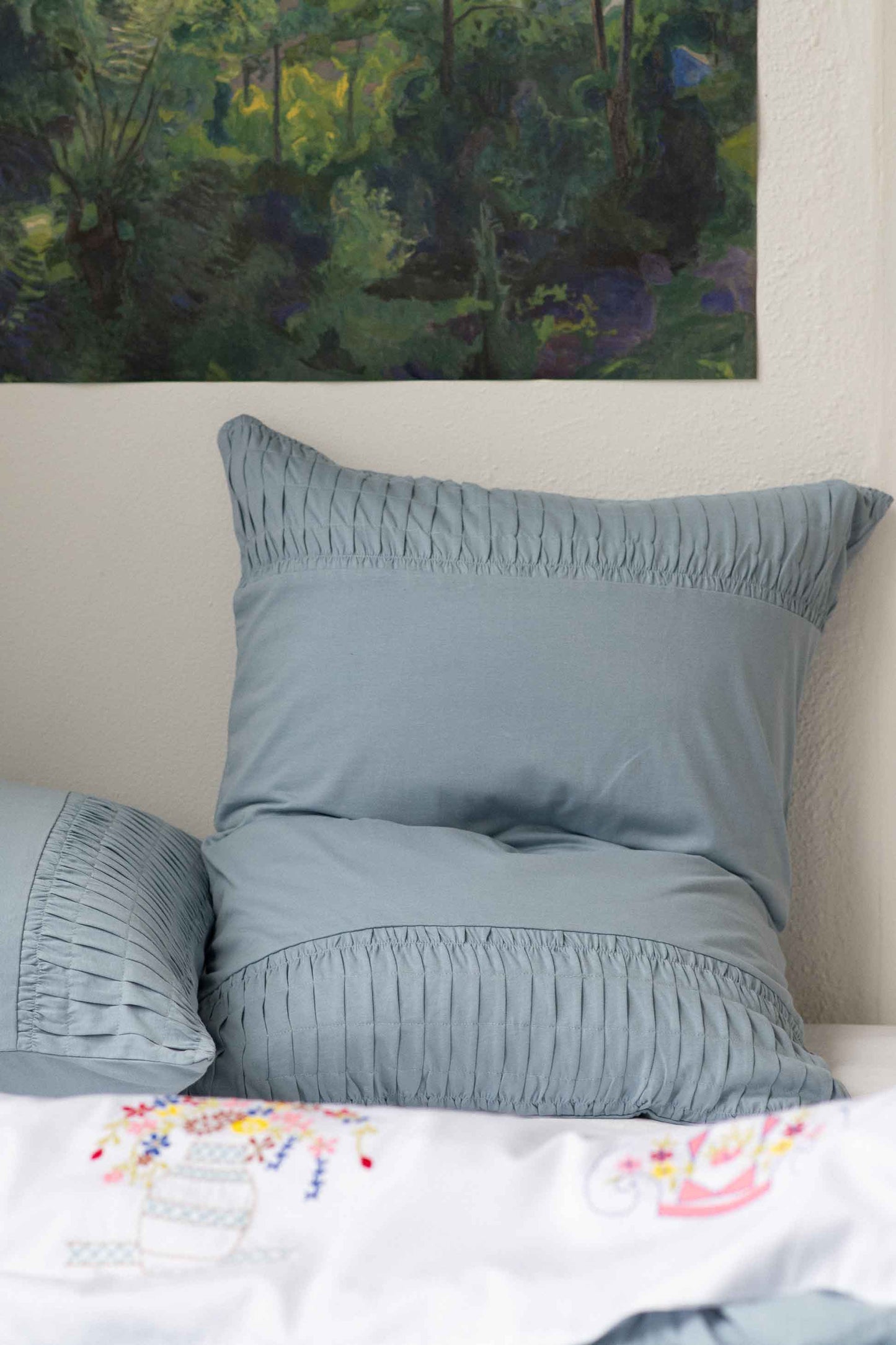 Lazybones Organic Cotton Rosette Pillowcase Set - Chambray