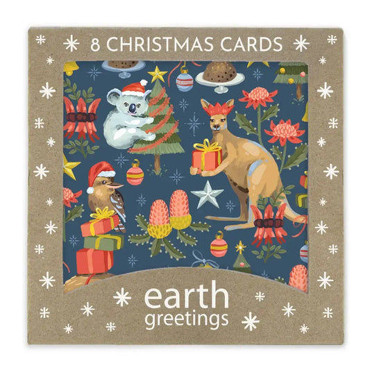 Earth Greetings Square Boxed Christmas Cards 8pk - Christmas Creatures
