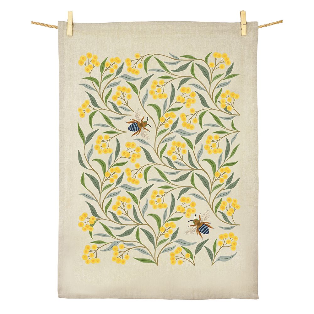 Earth Greetings Organic Cotton Tea Towel - Wattle & Bee