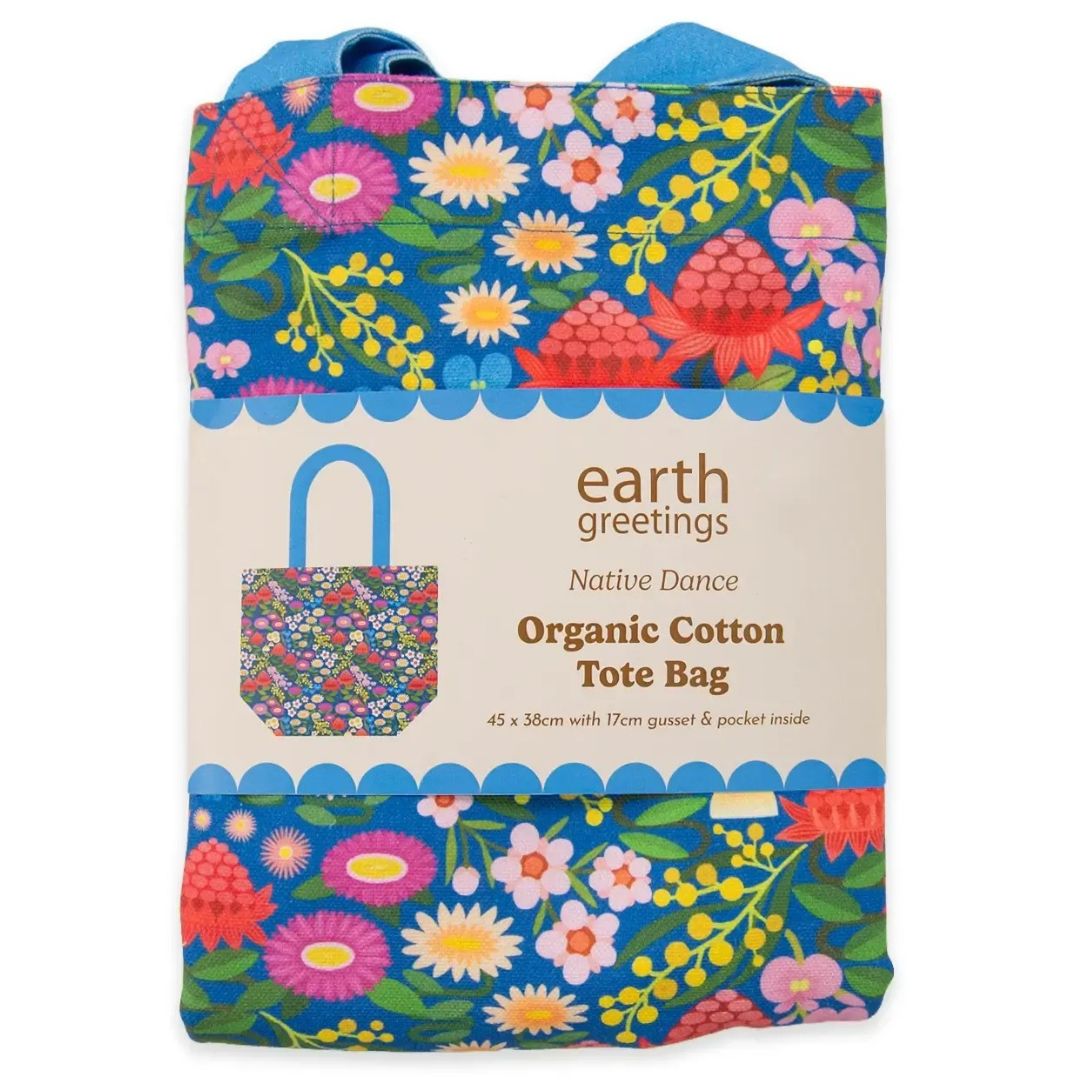 Earth Greetings Organic Cotton Tote Bag with Inner Pocket - Native Dance