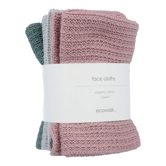 Ecovask Organic Cotton Face Cloth 3pk - Thyme