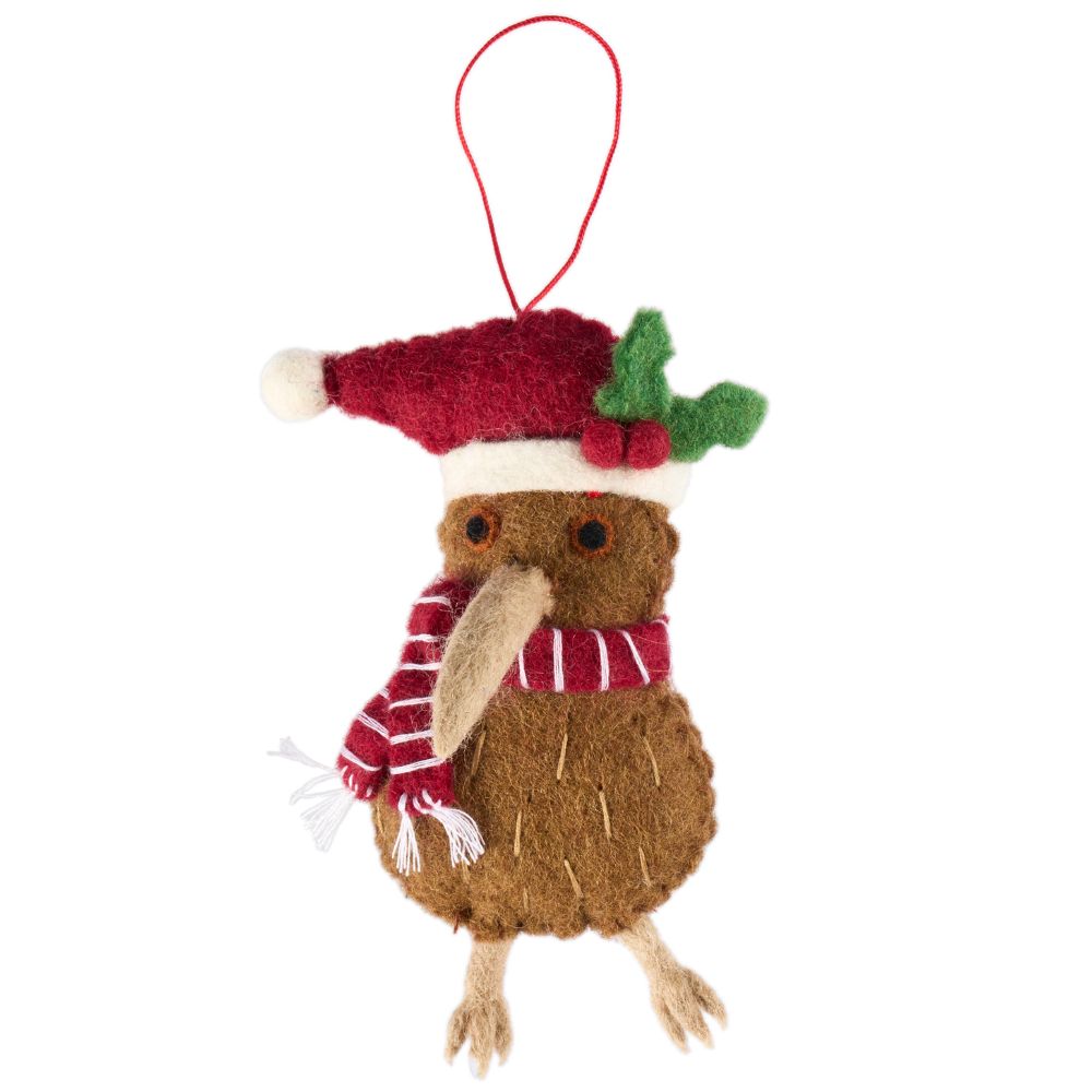 Fairtrade Felt Christmas Decoration - Kiwi Bird with Holly
