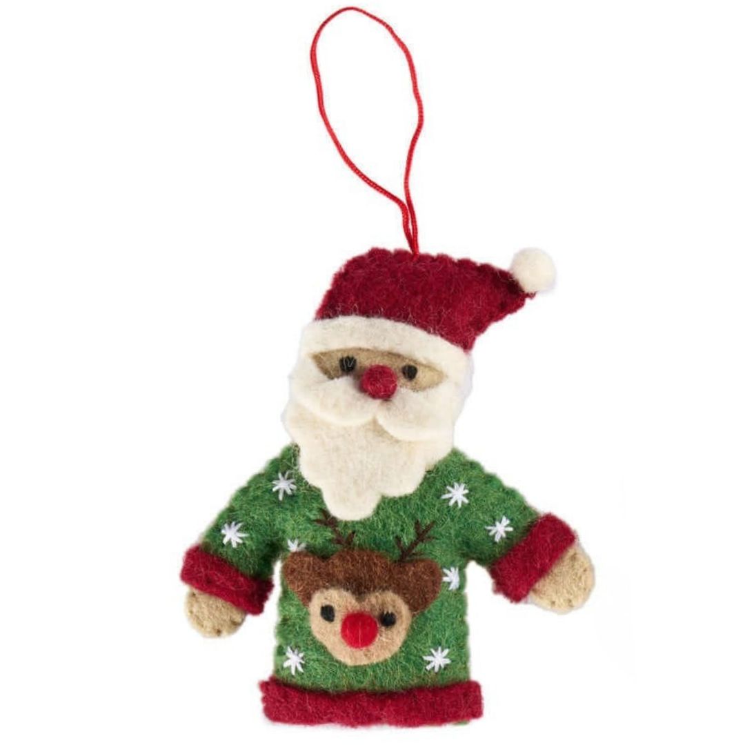 Fairtrade Felt Christmas Decoration - Mr Claus in Sweater