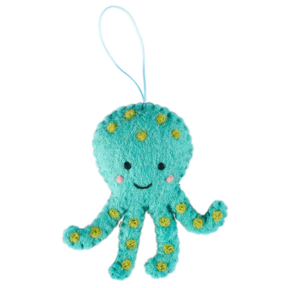 Fairtrade Felt Christmas Decoration - Octopus (with Beads)