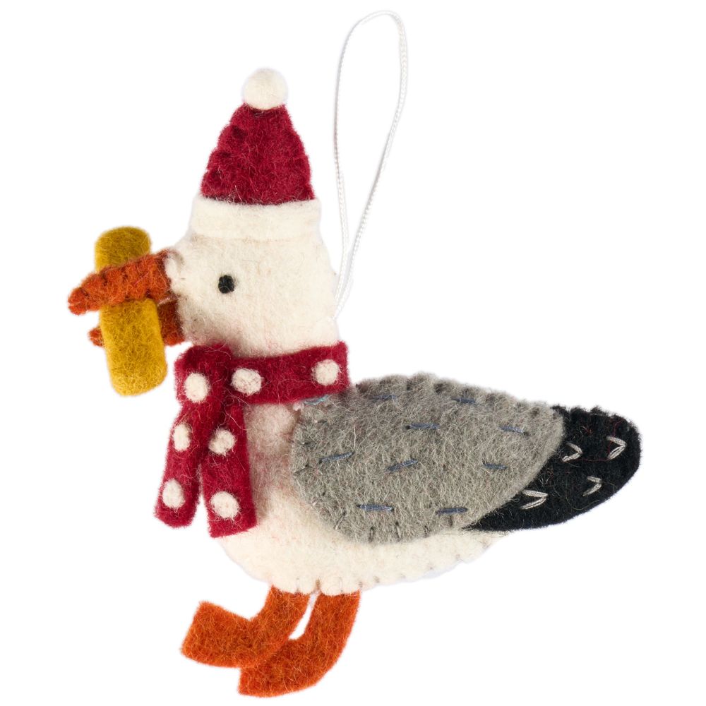 Fairtrade Felt Christmas Decoration - Seagull with Chip