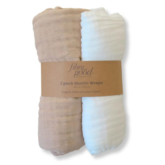 Fibre For Good Undyed Organic Cotton Muslin Wrap 2pk