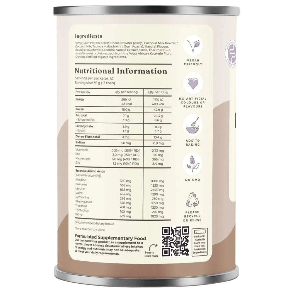Hemp Foods Australia Organic Hemp Protein Shake - Chocolate 420g
