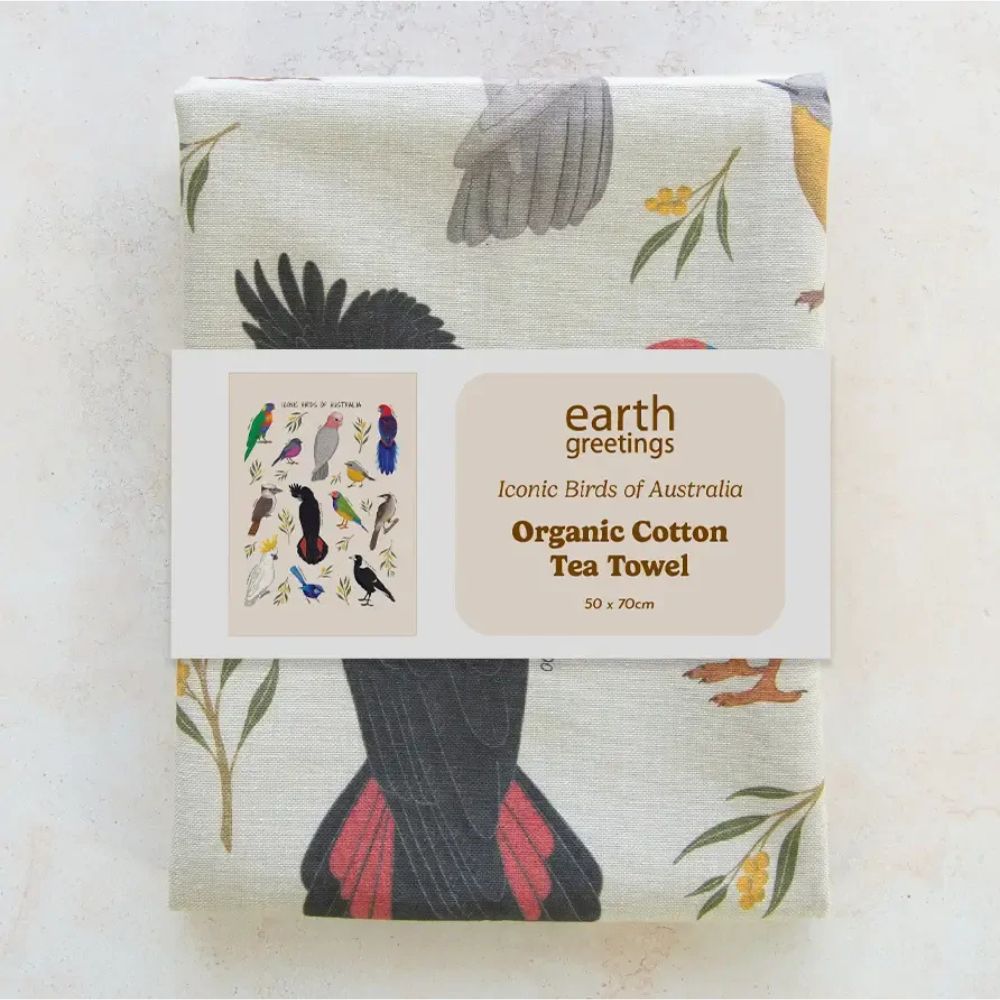 Earth Greetings Organic Cotton Tea Towel - Iconic Birds of Australia