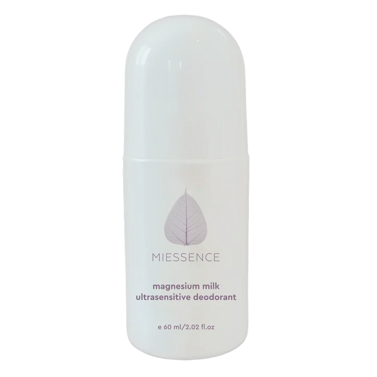 White deodorant bottle with 'Miessence' branding on a white background