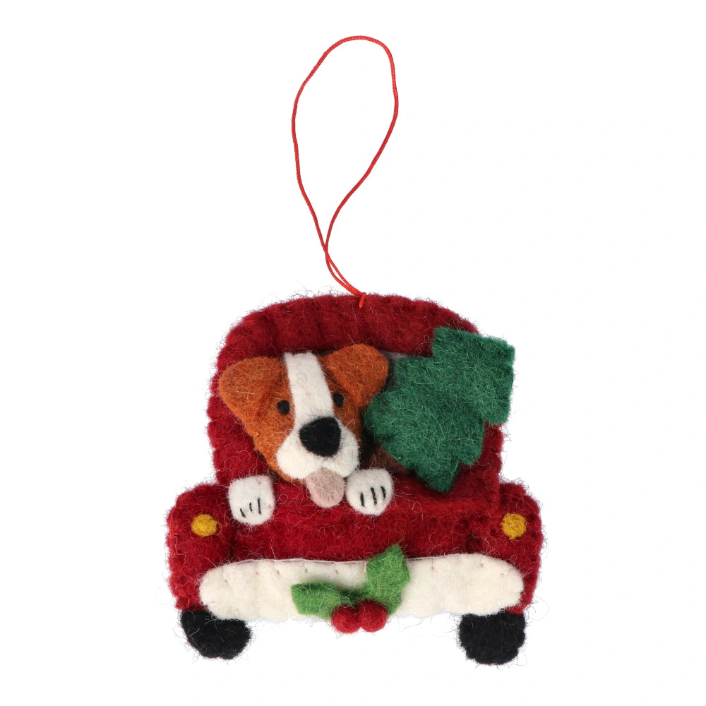 Fairtrade Felt Christmas Decoration - Dog in Truck