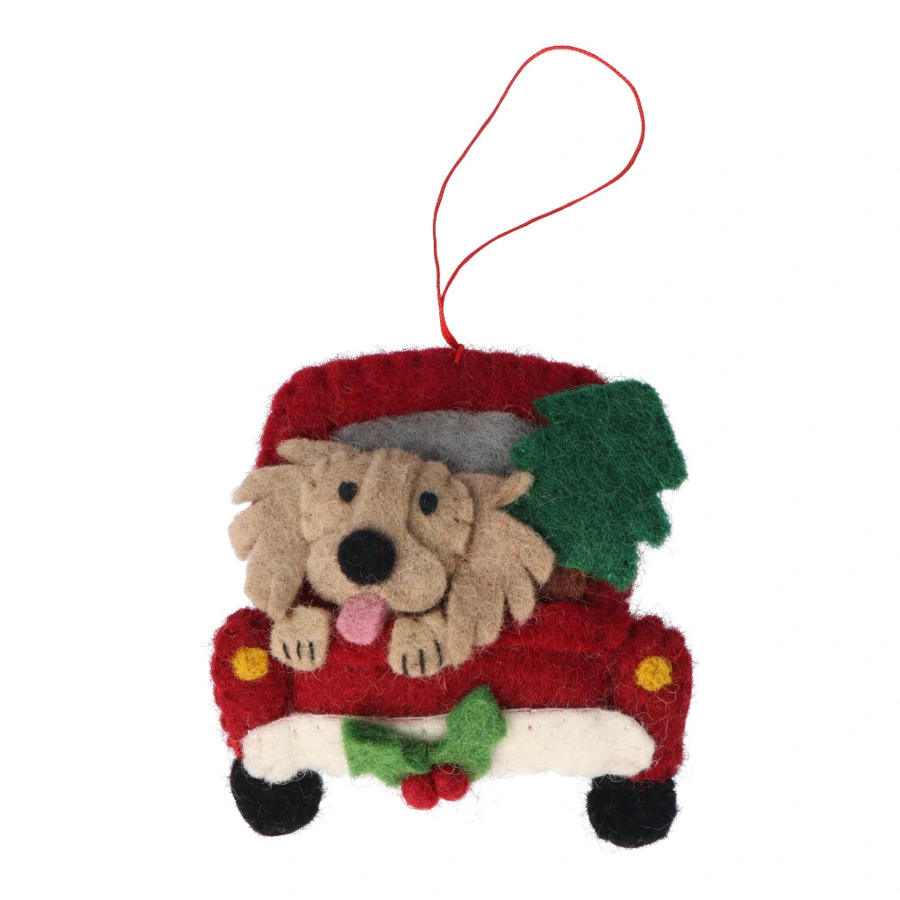 Fairtrade Felt Christmas Decoration - Dog in Truck