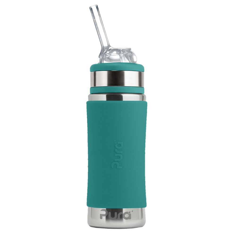 Pura Kiki Stainless Steel Kiddo Straw Bottle With Silicone Collar 325ml - Mint