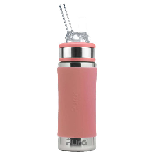 Pura Kiki Stainless Steel Kiddo Straw Bottle With Silicone Collar 325ml - Rose