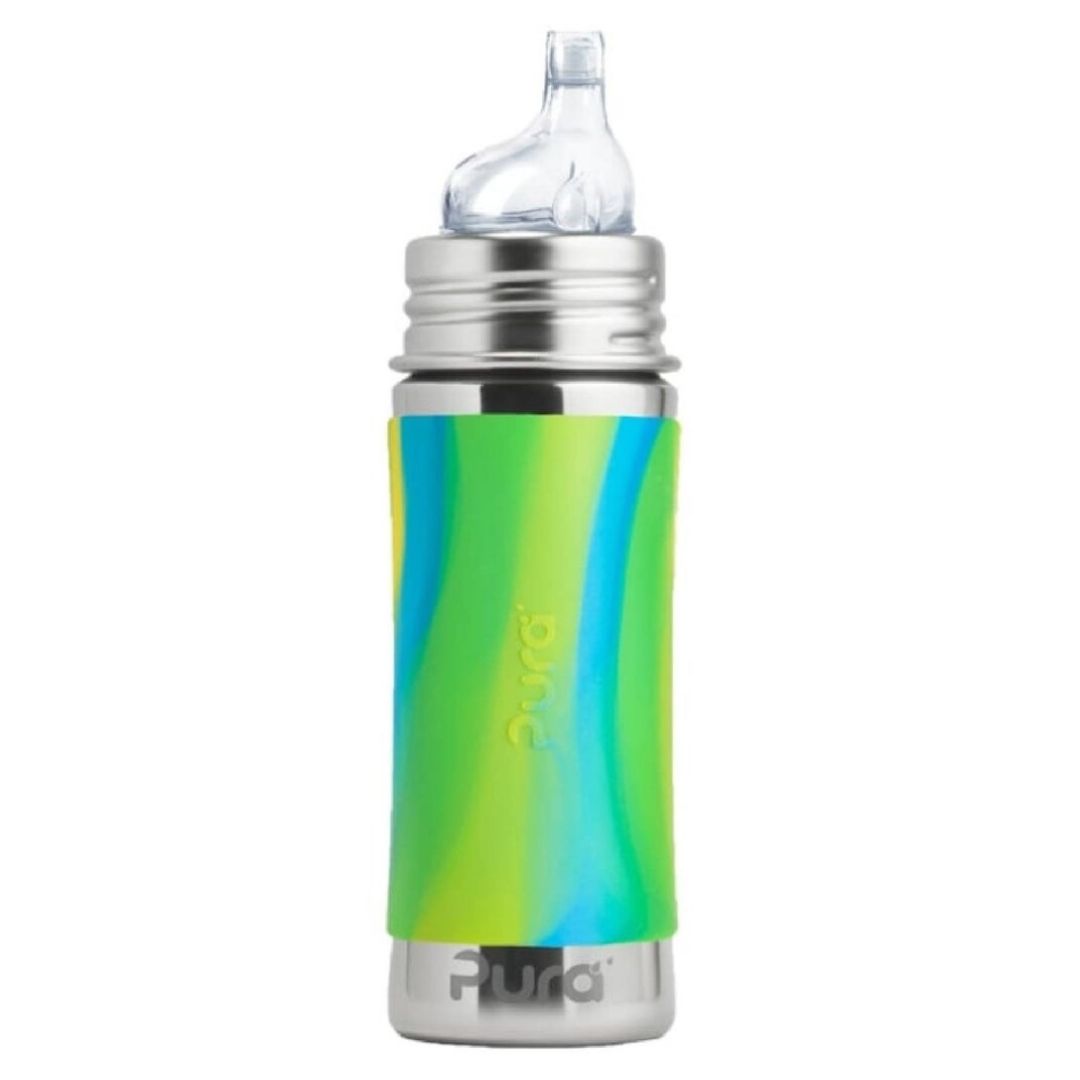 Pura Kiki Stainless Steel Sippy Bottle 325ml - Aqua Swirl V2