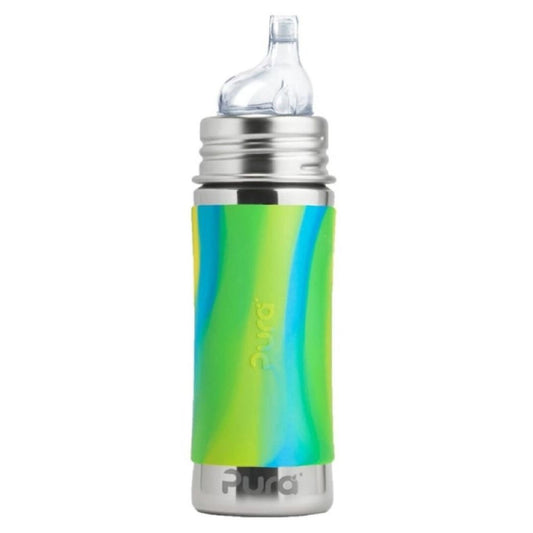 Pura Kiki Stainless Steel Sippy Bottle 325ml - Aqua Swirl V2