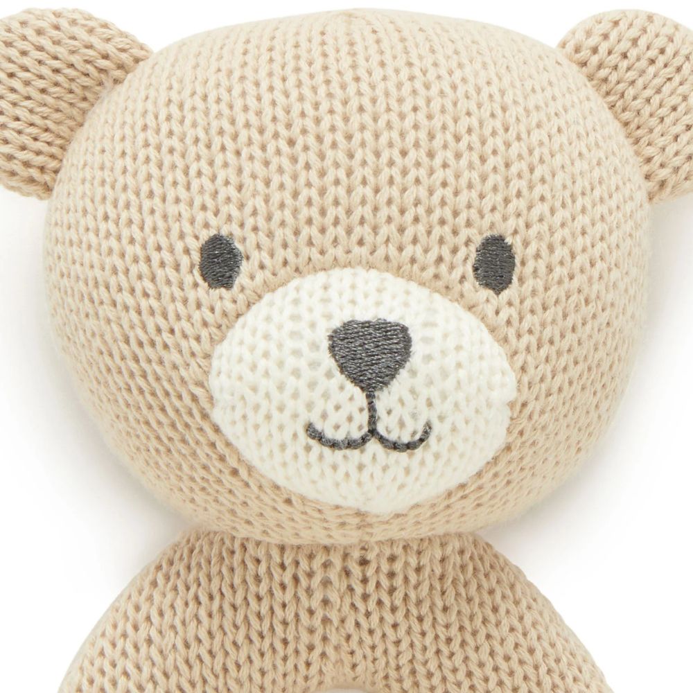 Purebaby Knitted Bear Rattle - Beige