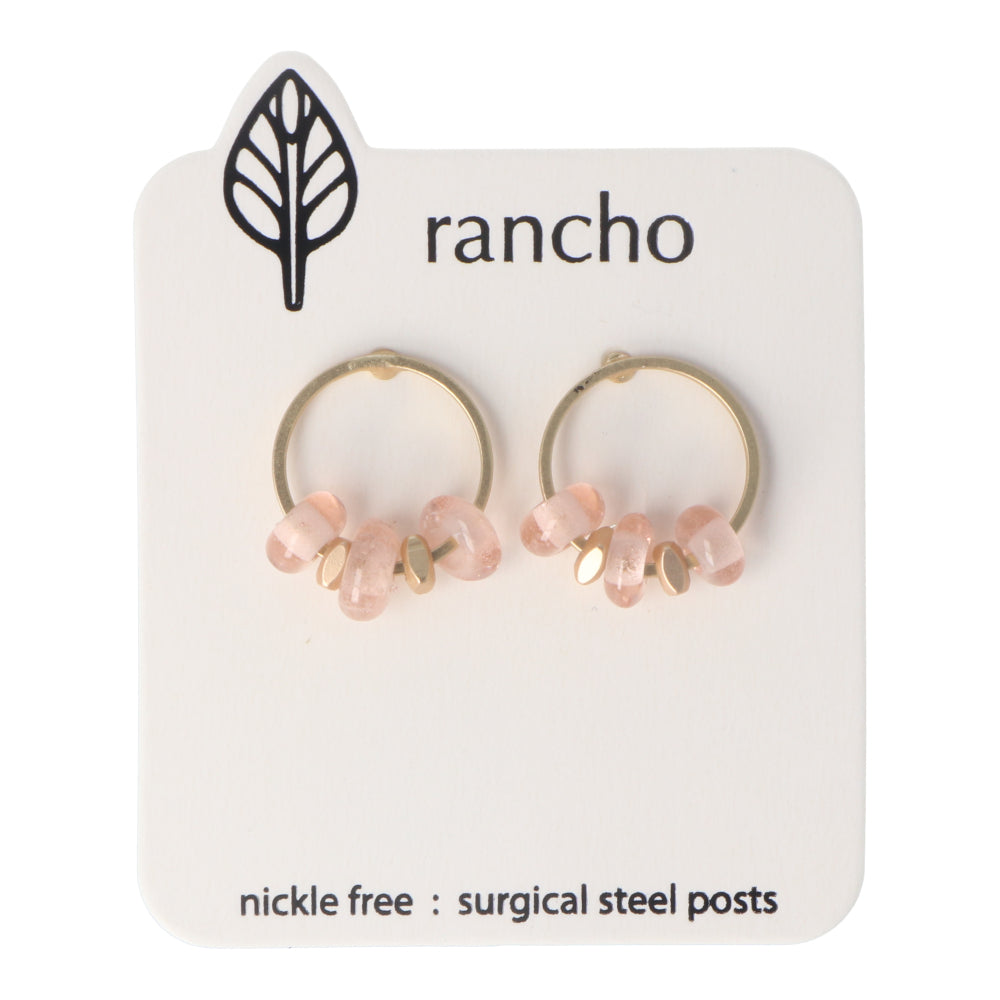 Rancho Studs - Gold Hollow Circle With Pink Glass Gold Spacer Beads