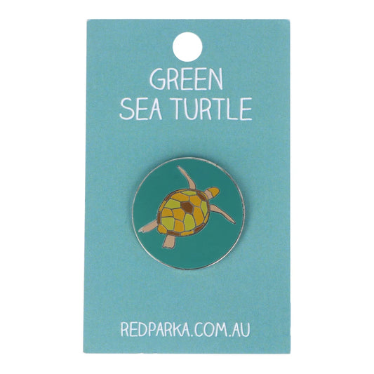 Red Parka Enamel Pin - Green Sea Turtle