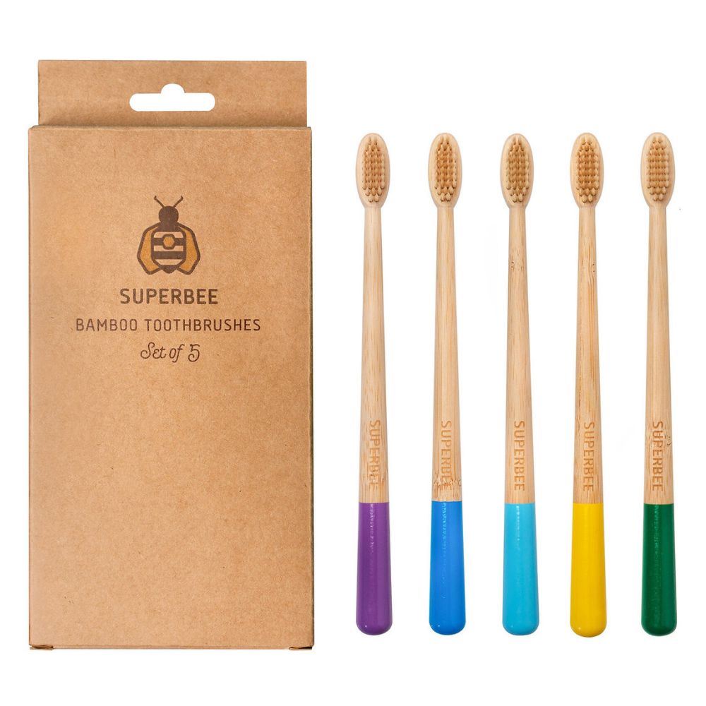 SuperBee Bamboo Toothbrush Mixed Colours - 5 Pack
