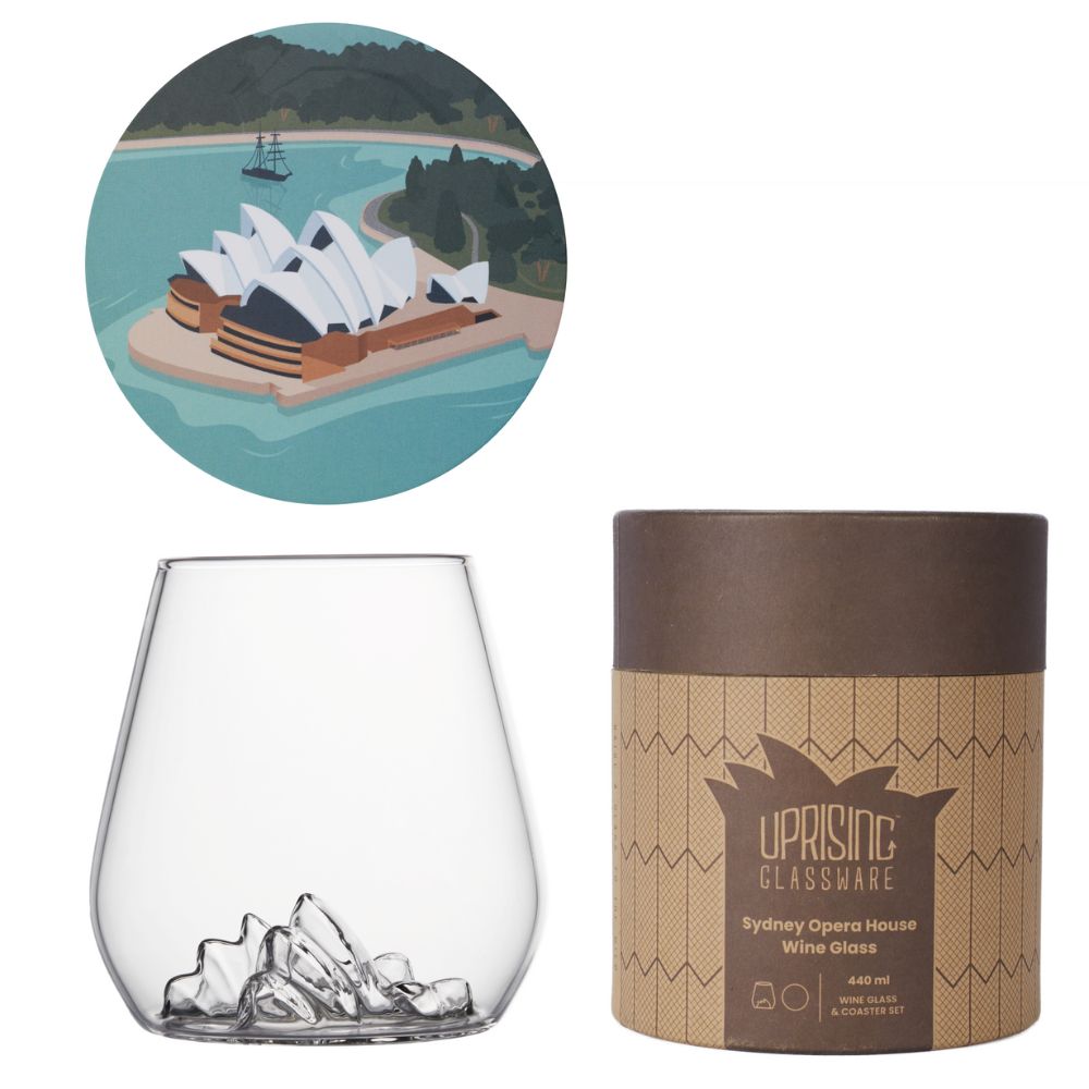 Uprising Glassware Single Stemless Glass + Coaster - Sydney Opera House