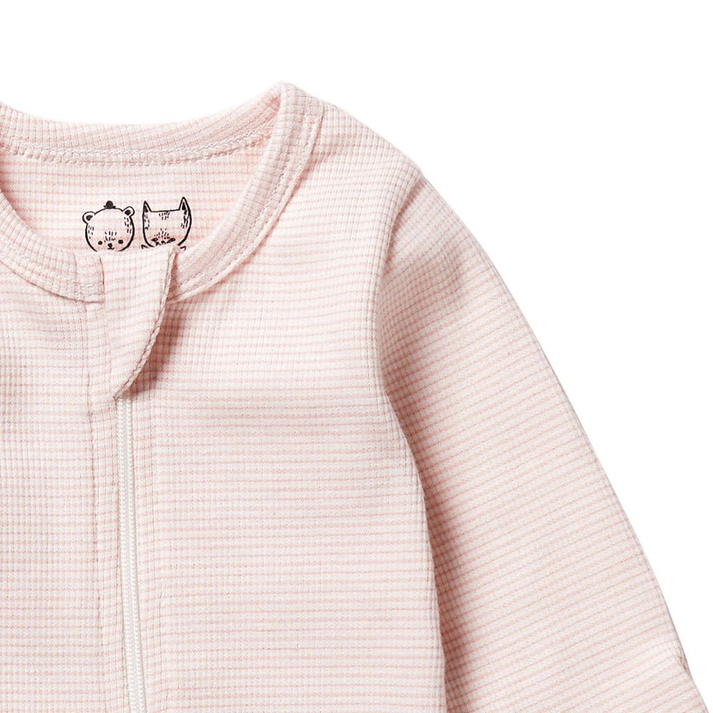 Wilson & Frenchy  Organic Stripe Rib Zipsuit with Feet - Cantaloupe