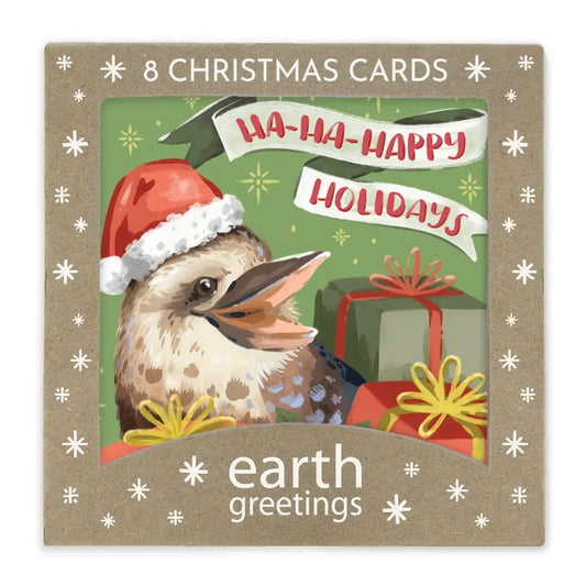 Earth Greetings Square Boxed Christmas Cards 8pk - Happy Kookaburra