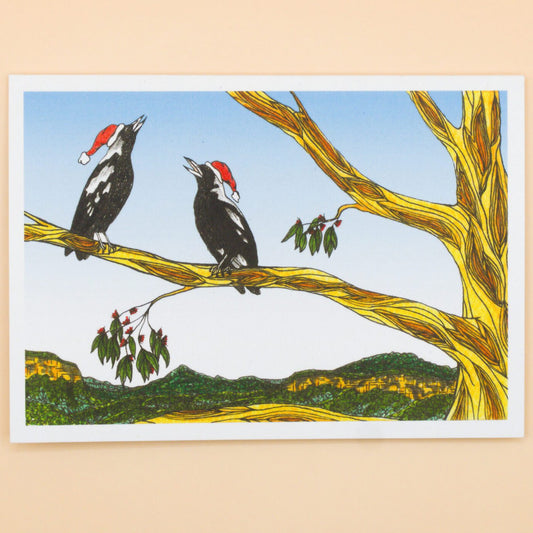 Sunshine Sea Art Christmas Card - Magpies