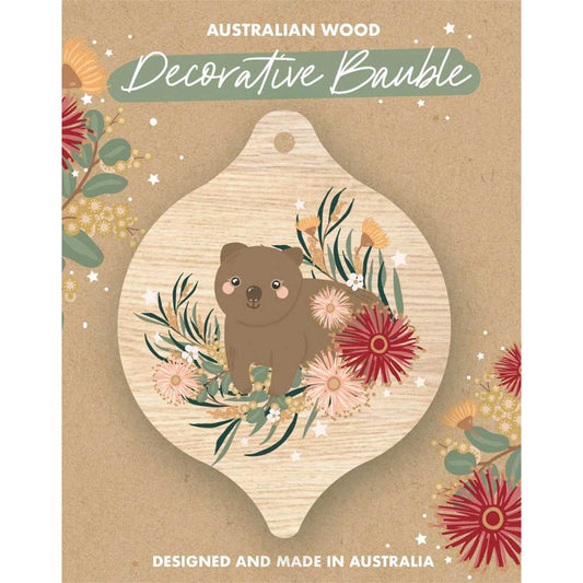 Australian Christmas Wooden Bauble - Wombat