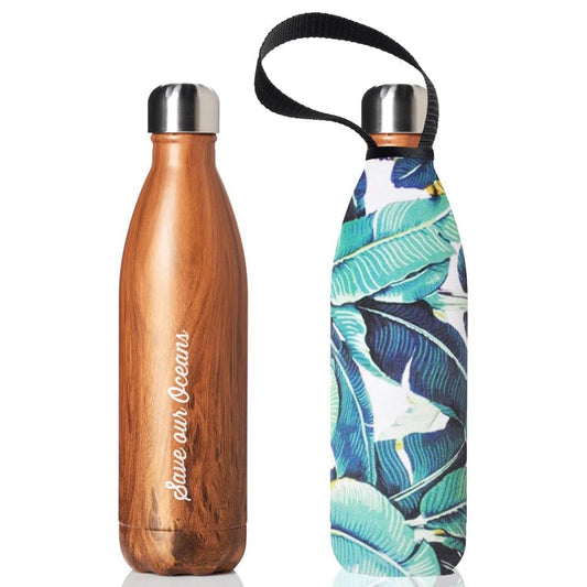 BBBYO Woodgrain Stainless Steel Water Bottle with Cover 750mL - Banana Leaf