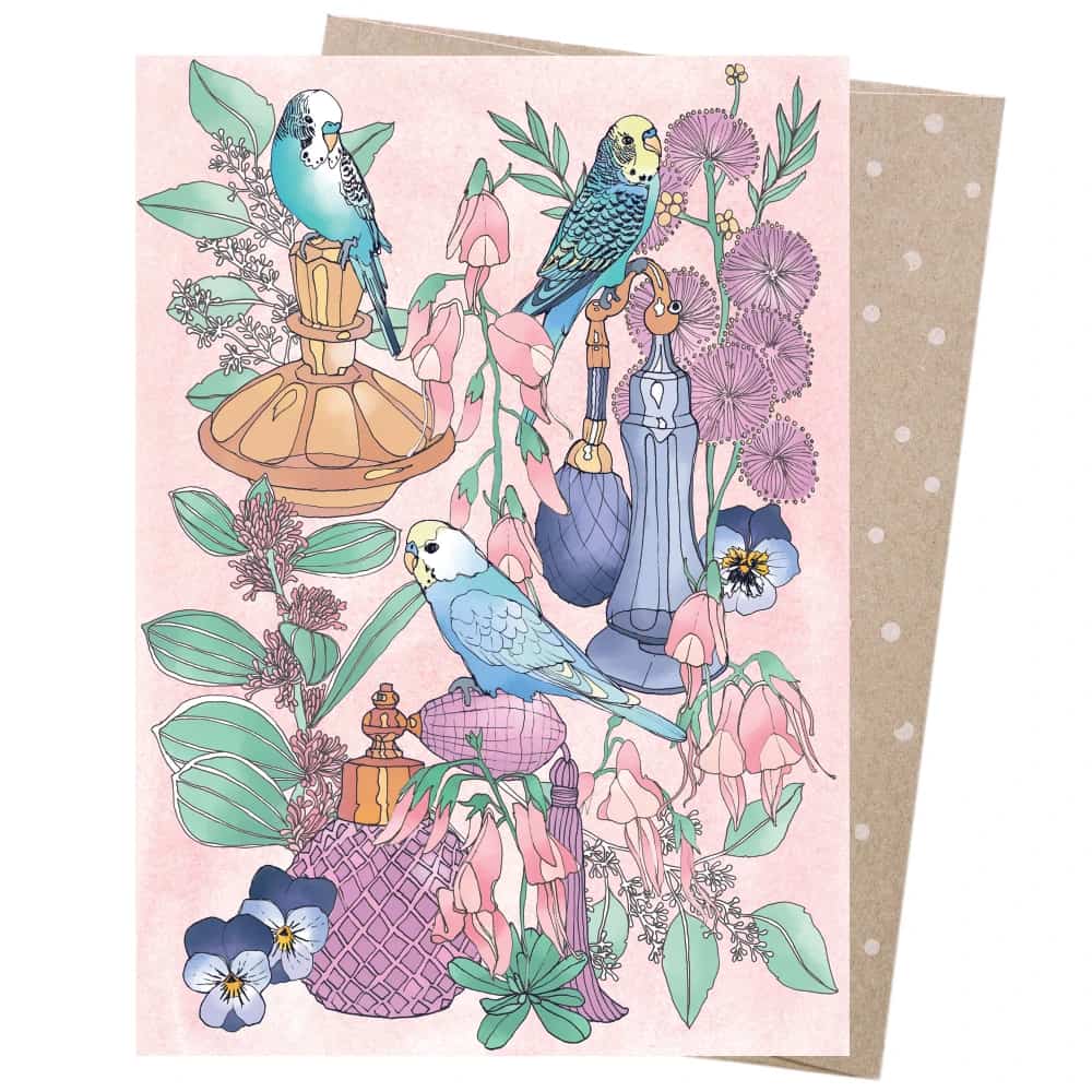 Earth Greetings Card - Vintage Budgies