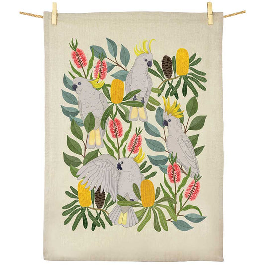 Earth Greetings Organic Cotton Tea Towel - Aussie Squawkers